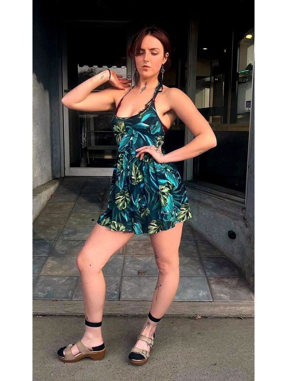 American Apparel Jungle Print Halter Romper | Stretchy Fit & Flare | Size Small